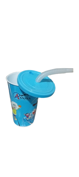 Kids Juice Glass with Straw - Reusable water glass for kids - Pipe glass with cover - Cartoon characters glass for school, Picnic, party, traveling & Gift