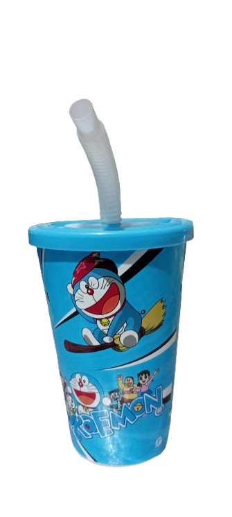 Kids Juice Glass with Straw - Reusable water glass for kids - Pipe glass with cover - Cartoon characters glass for school, Picnic, party, traveling & Gift