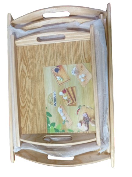 Wood Serving Tray, Tea Coffee Food Platter Tray Home Decoration (Set of 3)